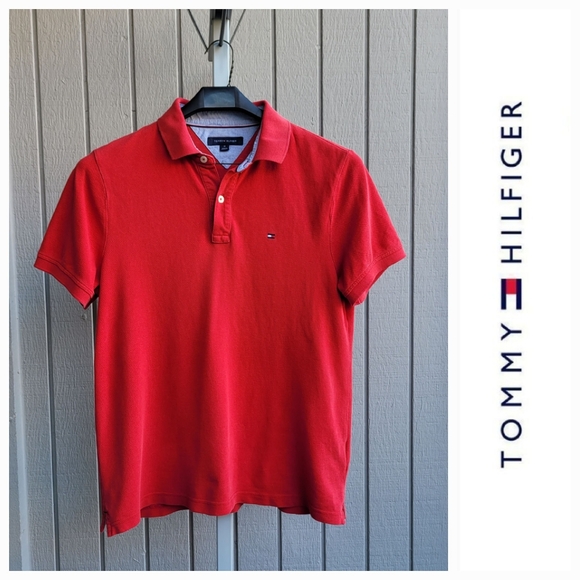 Hilfiger | Men's Medium Red Cotton Polo EUC Short Sleeve - Picture 1 of 15